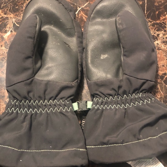 North Face Dark Gray Teal Blue Junior Mitten Winter Gloves Size Large - Picture 5 of 9